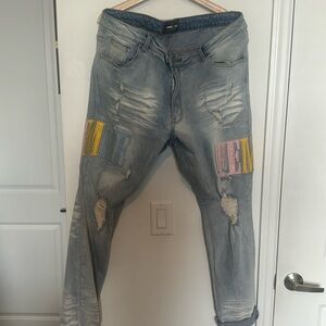 Homme Femme Jeans pink yellow blue size 40